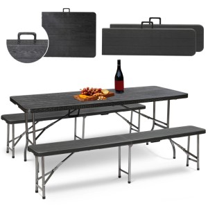 Sekey Bierzeltgarnitur, 180 cm, klappbar, schwarz Holzoptik, mit Tisch und 2 Bänken.