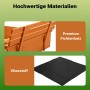 Materialien des Wiltec Sandkastens: Helles Fichtenholz für die Konstruktion und schwarzer Vliesboden.
