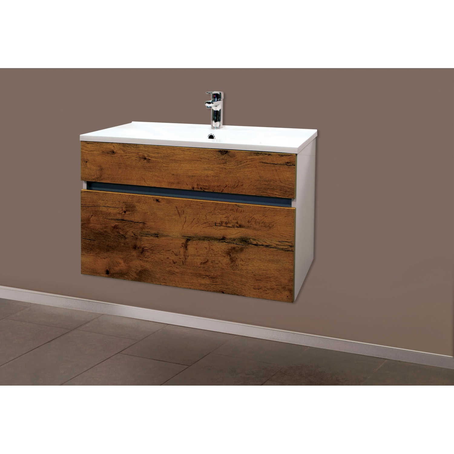 Sanotechnik Waschbeckenunterschrank 80 cm Stella Eiche Antik-Weiß