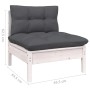 Weißes Gartenmöbel Lounge-Set Eckteil aus Kiefernholz mit anthrazitfarbenen Kissen.