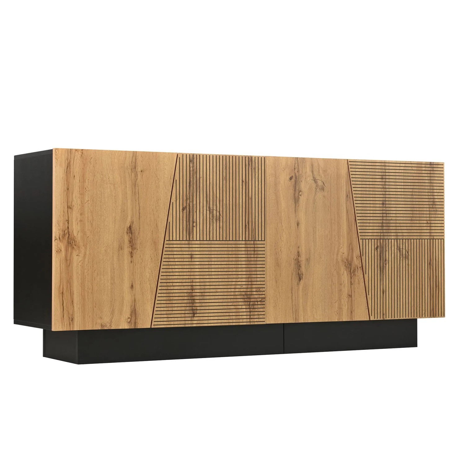 ModernLuxe Sideboard Modern mit 4 Türen Verstellbarer Ablage Spanplatte Schwarz Natur