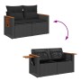 vidaXL Garten-Sofagarnitur, 11-teilig, schwarz, Poly Rattan, mit Kissen und Stauraum.