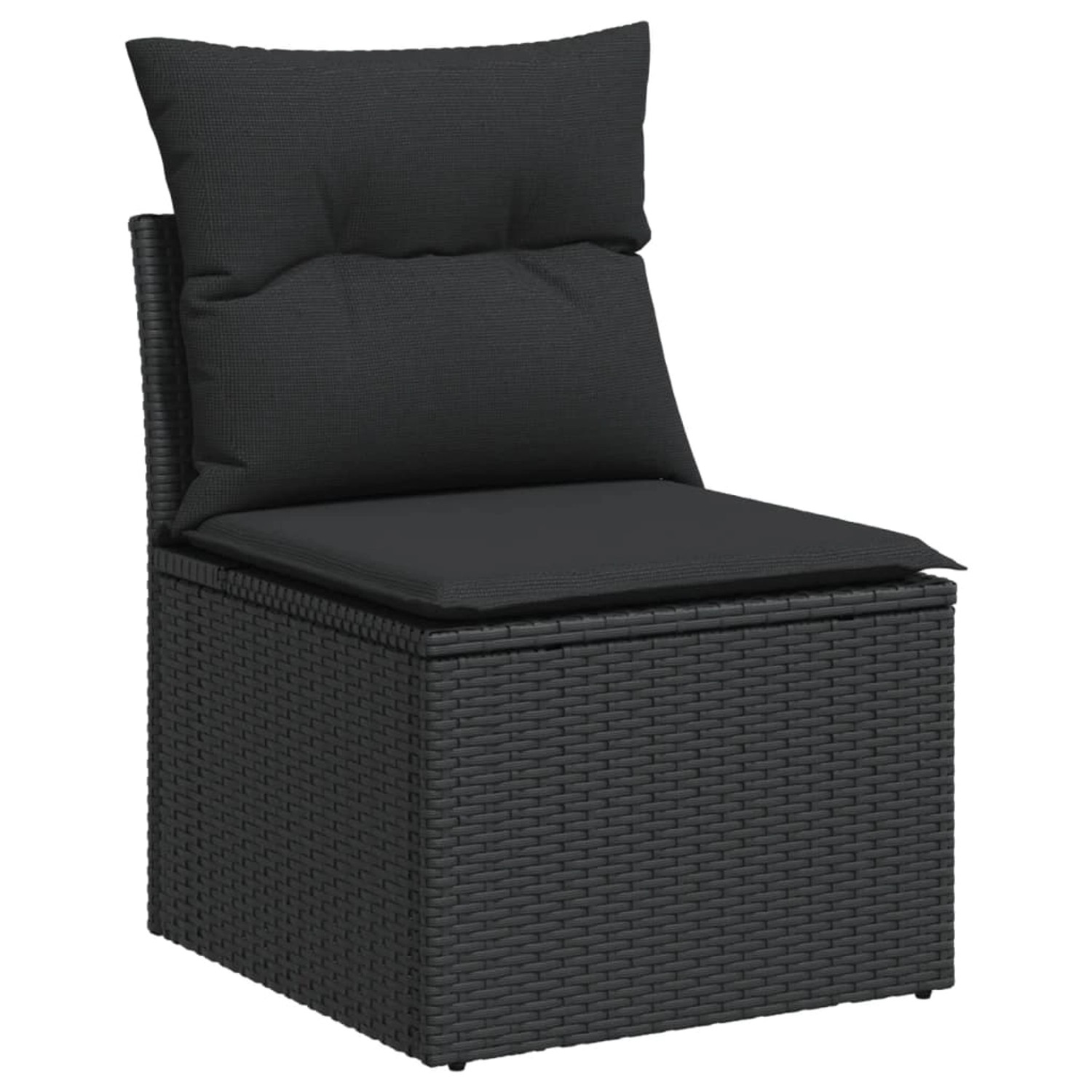 Schwarzes vidaXL Gartenmöbel-Element aus Rattan mit Kissen, Teil einer Sofagarnitur.