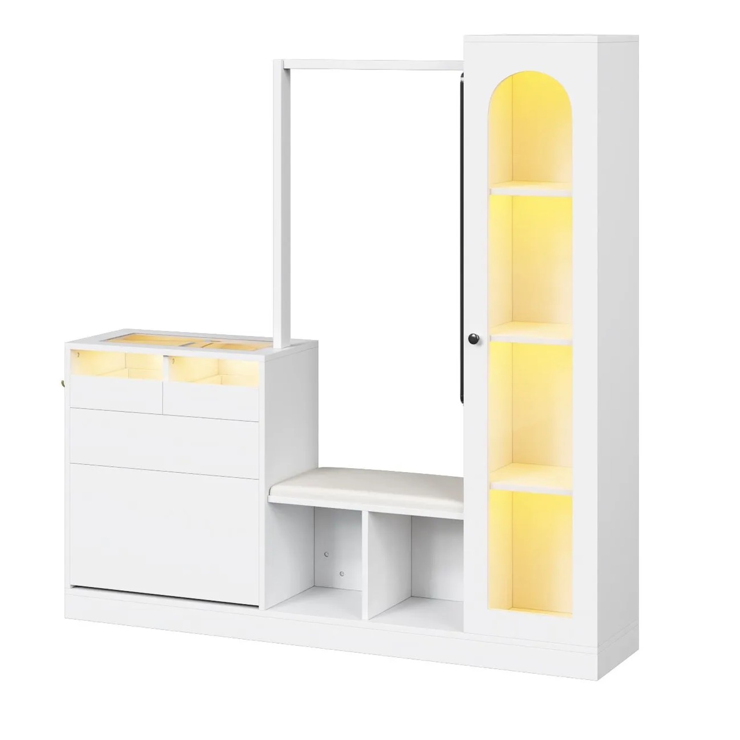 Okwish Garderobenset Mit Kleiderstange Schuhbank Flur 163x161x50cm Weiß
