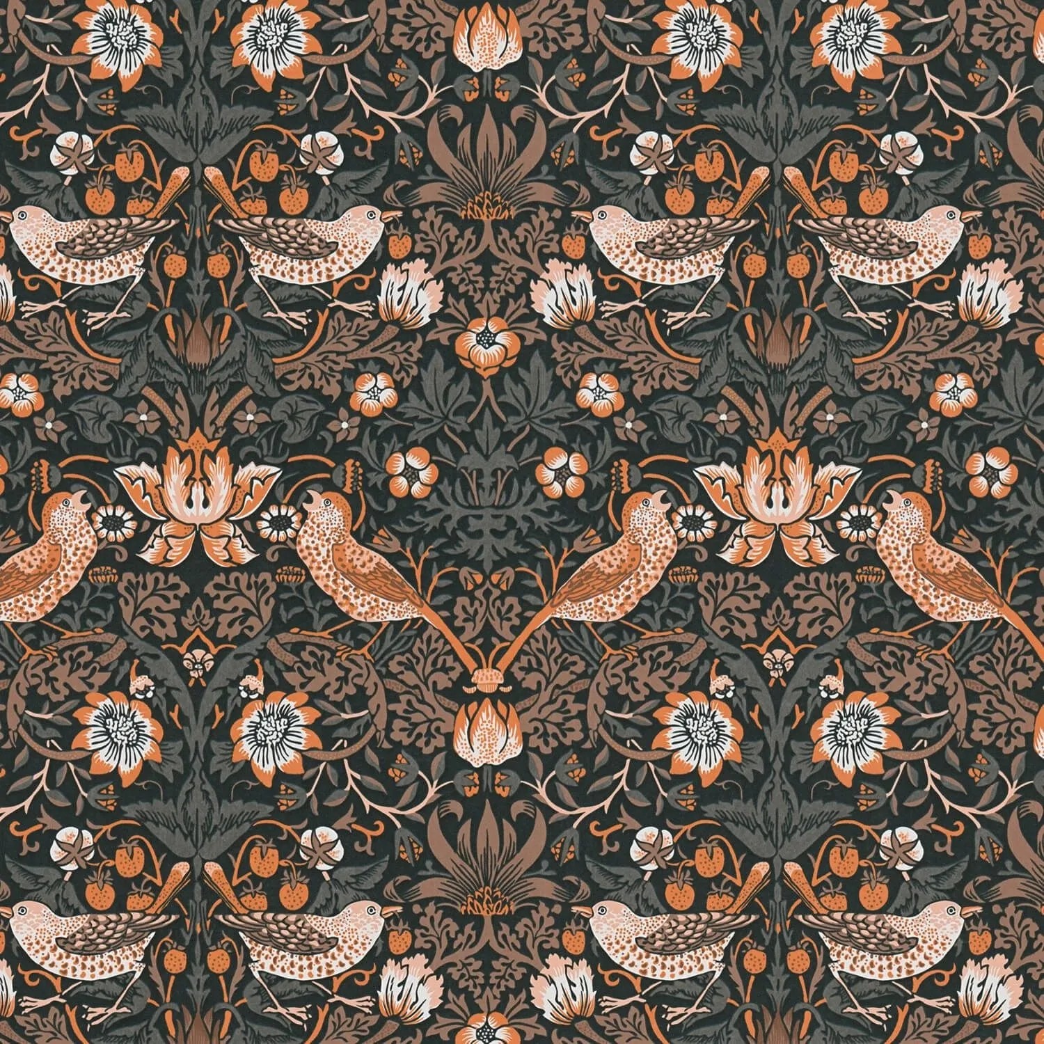 PROFHOME 390563-GU Vogel Tapete Floral Schwarz Orange Weiß Braun-Grau 0,53 m x 10,05 m 5,33 m2