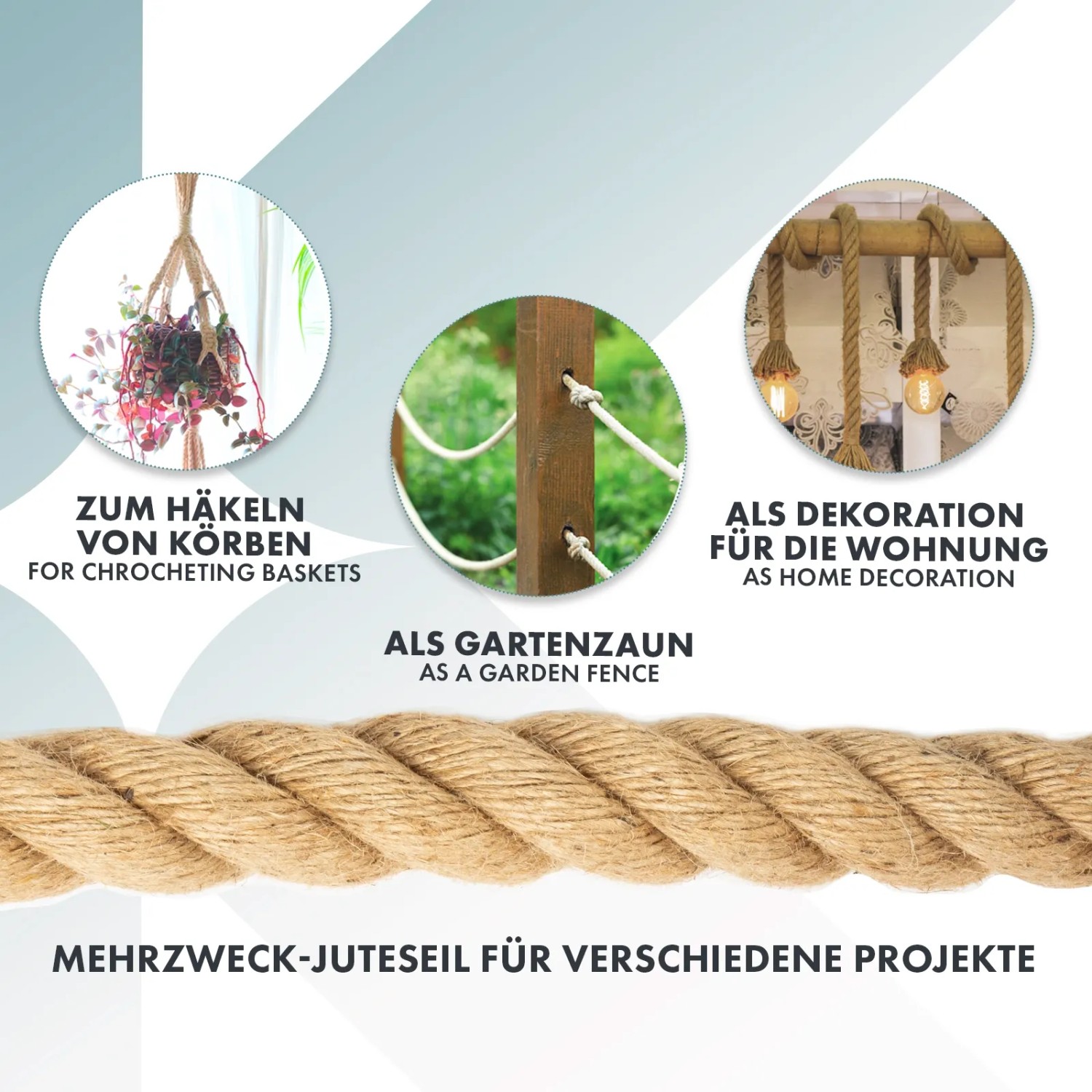 Karat Juteseil, 10mm stark, vielseitig einsetzbar als Deko, Kletterseil oder für Bastelarbeiten.