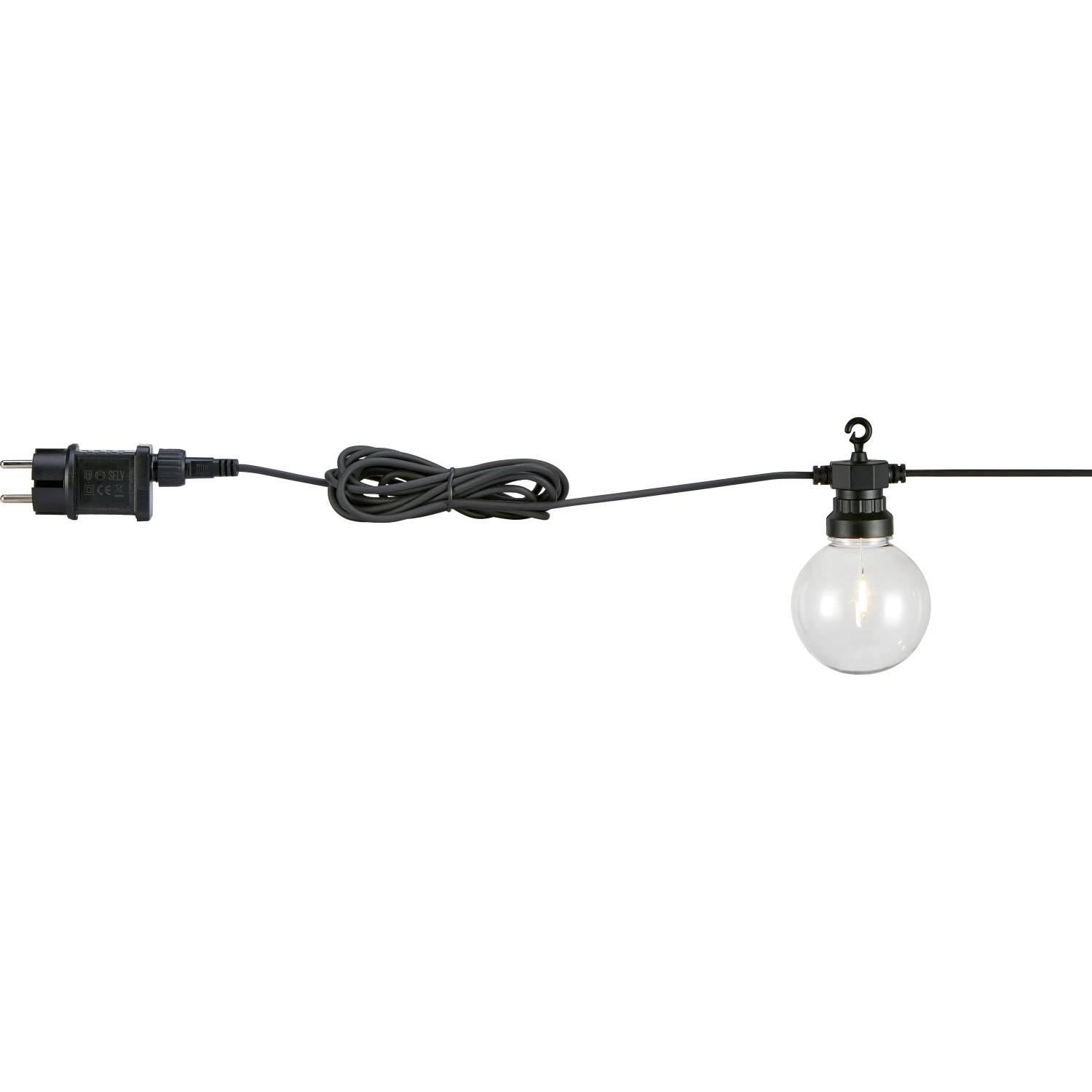 LED Lichterkette Filament, 10 m, klar, für Außen-Dekoration. Lichterkette mit runden Lampen.