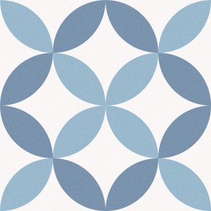 Blaue Feinsteinzeug Bodenfliese Barcelona mit mattem Finish und floralem Muster, 25x25 cm.