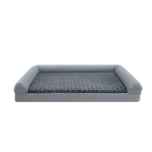 Großes, graues orthopädisches Hundebett mit weicher, strukturierter Liegefläche und erhöhtem Rand für Komfort.