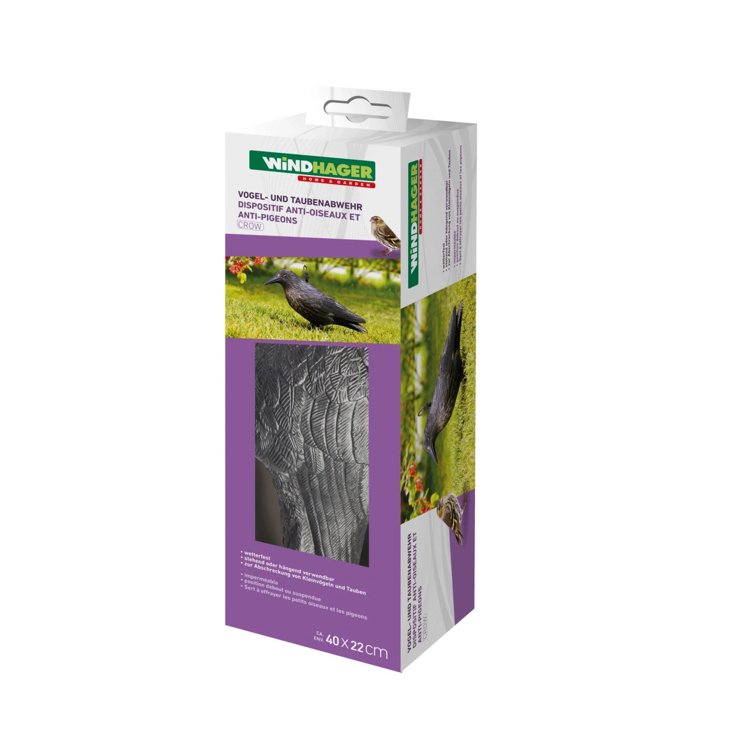 Verpackung der Windhager Vogel- und Taubenabwehr Crow, naturgetreue Krähen-Attrappe.