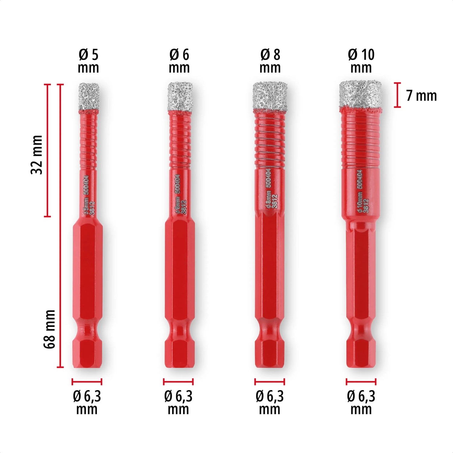 Einhell Diamant-Fliesenbohrer-Set, 4-teilig, mit verschiedenen Größen im roten XS-Case.