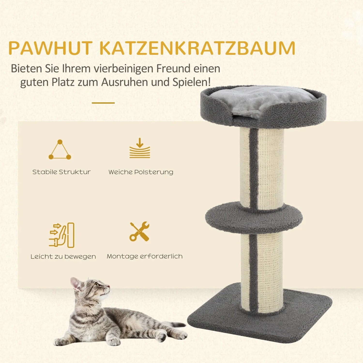 PawHut Kratzbaum Sisal mit Plattform 45 x 45 x 91 cm kaufen bei OBI