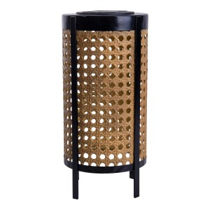 Näve LED Solar Tischleuchte Patti Natur, Ø 12,3 cm, 26 cm hoch, mit Rattan-Optik und schwarzem Gestell.