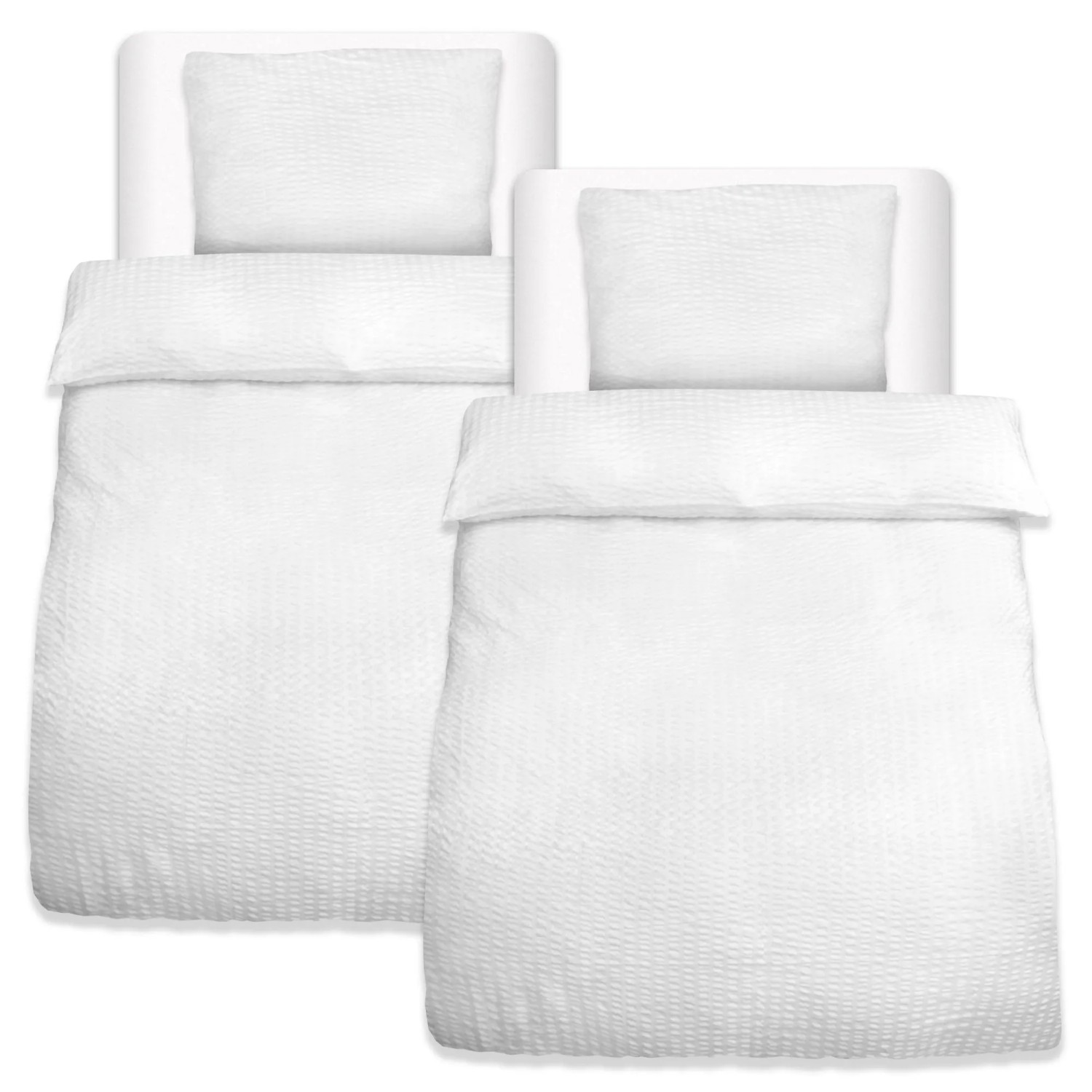 Beautissu Meline Bettbezug 135x200cm + Kissenbezug 80x80cm Weiß Seersucker günstig online kaufen