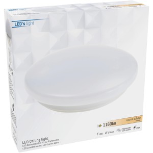 Weiße LED Deckenleuchte, 12 W, 27 cm Durchmesser, verpackt.