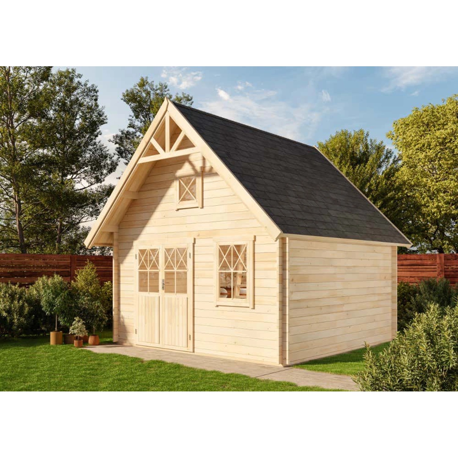 Alpholz Gartenhaus Schwedenhaus 44 Satteldach Unbehandelt 338 cm x 472 cm günstig online kaufen