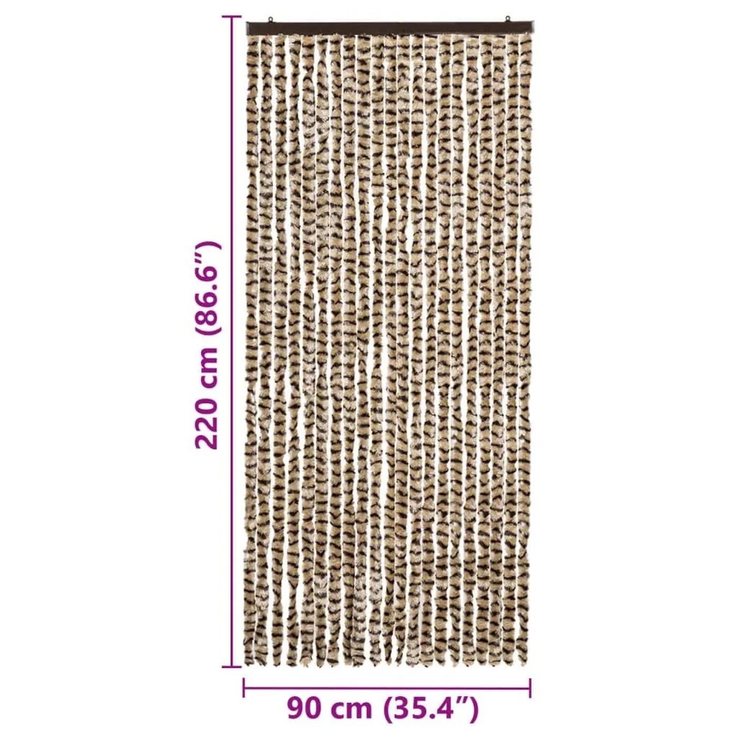 Beiger und brauner Insektenschutz-Vorhang aus Chenille, 90x220 cm, für Fenster und Türen.