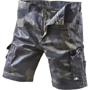 Uncle Sam Arbeitsshorts in Oliv Camouflage/Schwarz, Größe 46. Leichte Sommerhose mit praktischen Taschen.