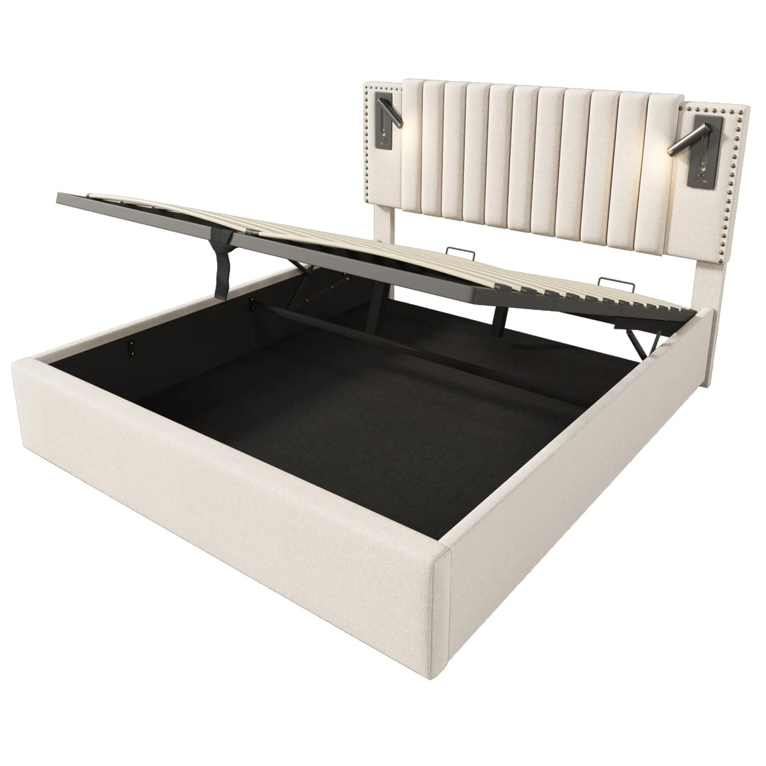 okwish Polsterbett 160x200cm mit Stauraum Schlafzimmer Beige ohne Matratze