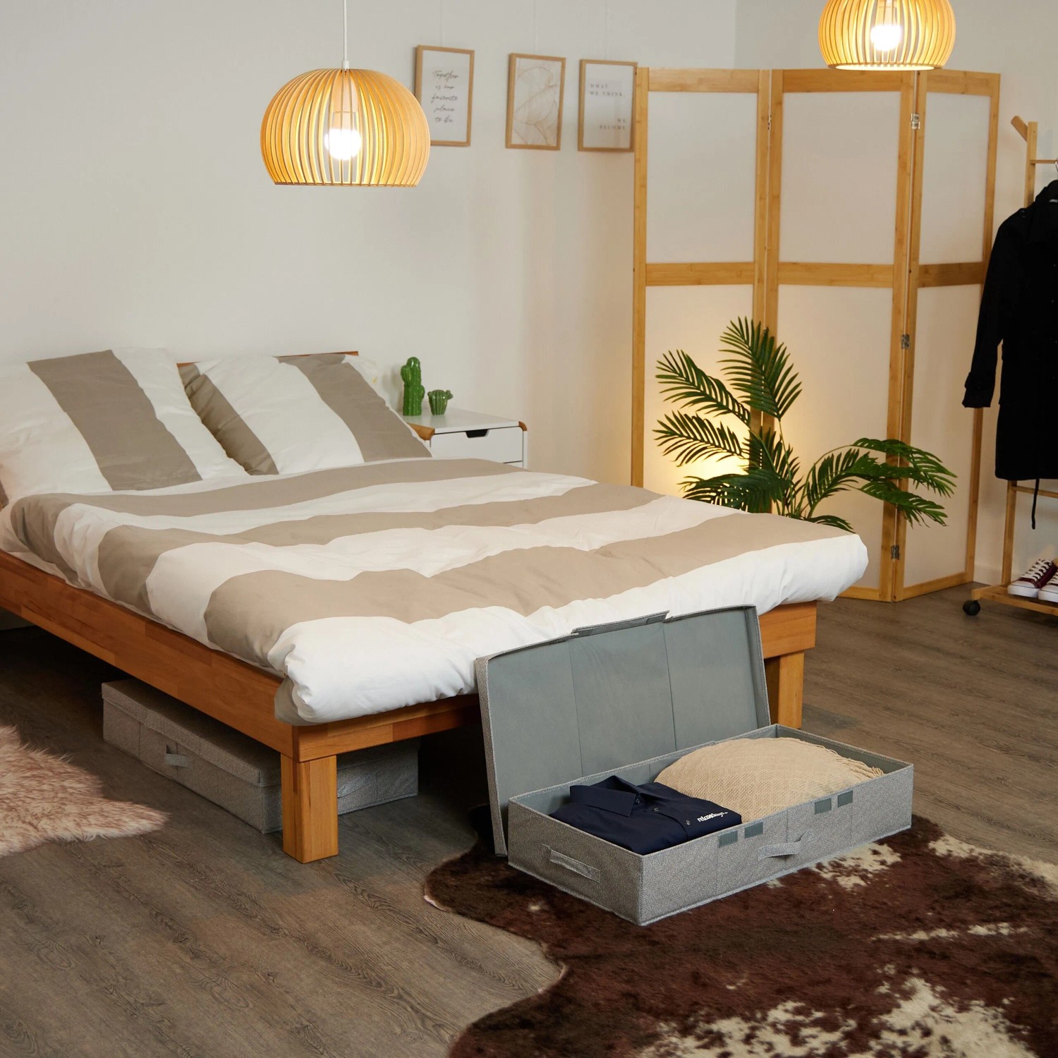 2er Set Relaxdays Unterbettkommode aus Vliesstoff, grau, faltbar, mit Klettverschluss. Textil Aufbewahrung.
