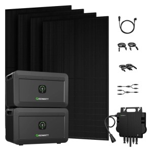 Growatt Balkonkraftwerk-Set: 4 Module, 2 Speicher, Wechselrichter & Zubehör für netzkonforme Einspeisung.