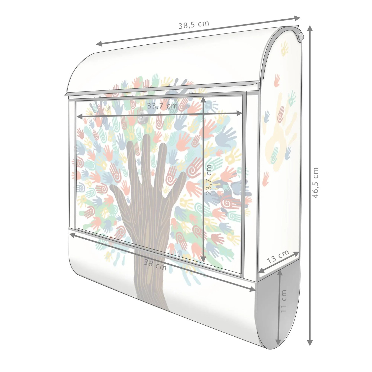 Banjado Design Briefkasten mit Motiv 'We Are The World', schwarz pulverbeschichtet, mit Zeitungsfach. 39x47x14cm.