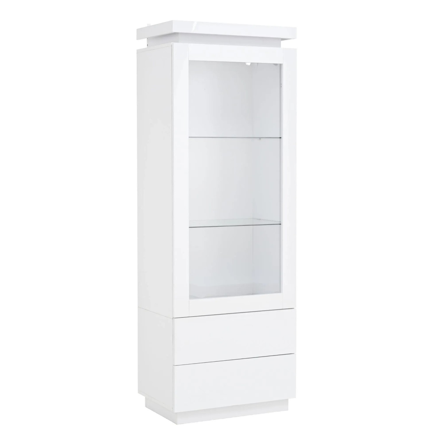 okwish Vitrine mit LED Beleuchtung Schubladen Glastüren Wohnzimmer 60x40x171cm Weiß