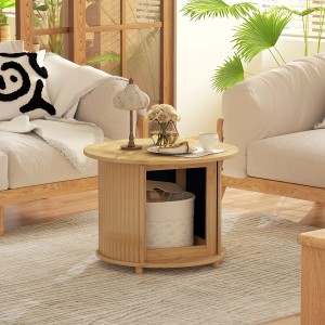 Runder HOMCOM Couchtisch aus Bambus mit Stauraum, 60x45 cm, Naturholz. Wohnzimmertisch.
