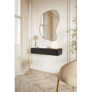 Schwarze Selsey Veldio Wand-Konsole 90 cm mit Lamellenfront und Schublade. Modernes Design für Flur oder Wohnzimmer.