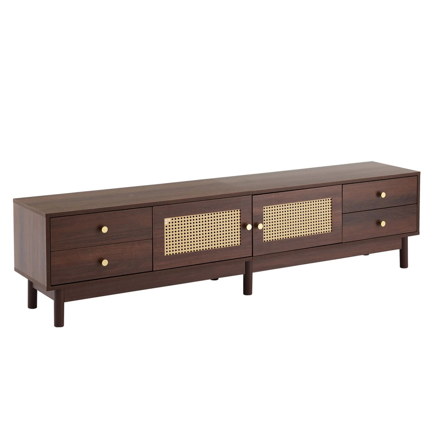 okwish TV Schrank mit Rattan Türen Kabelmanagement Stauraum Wohnzimmer 180x35x44cm Braun