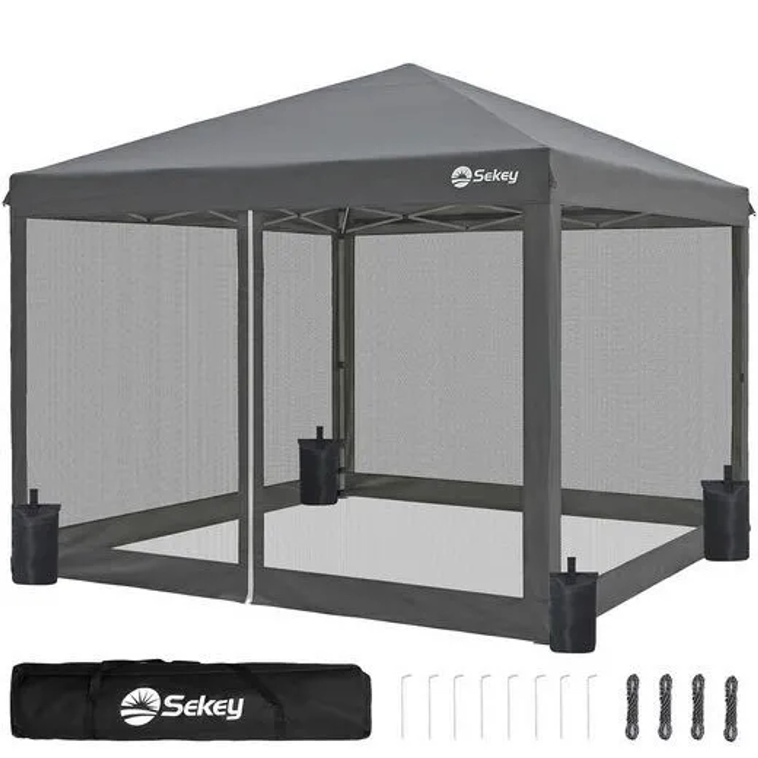 Sekey Faltpavillon 3x3 m mit Moskitonetz und 4 Sandsäcken Wasserdicht Höhenverstellbar