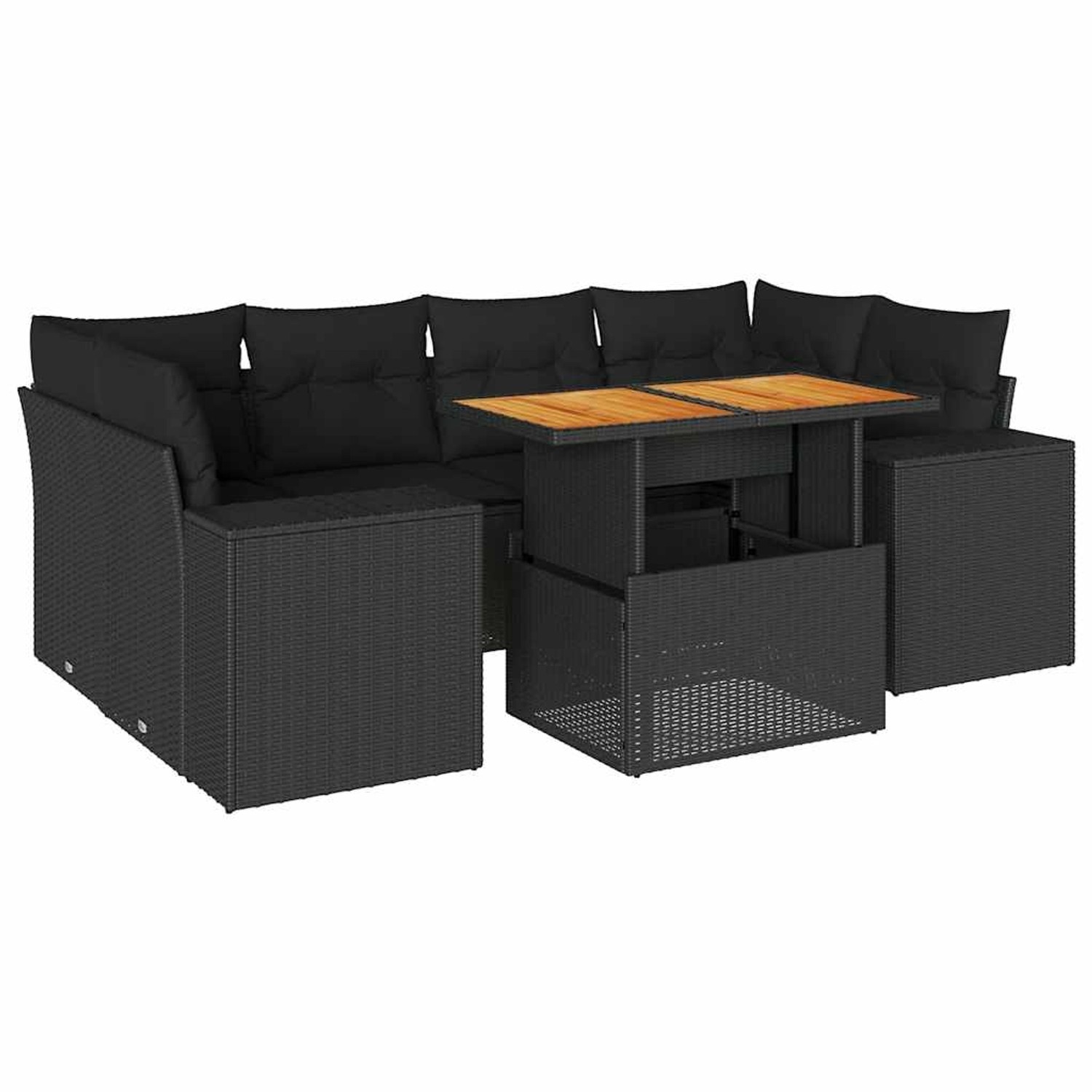 vidaXL 7-Tlg Garten-Sofagarnitur mit Kissen Schwarz Poly Rattan 3327338 günstig online kaufen
