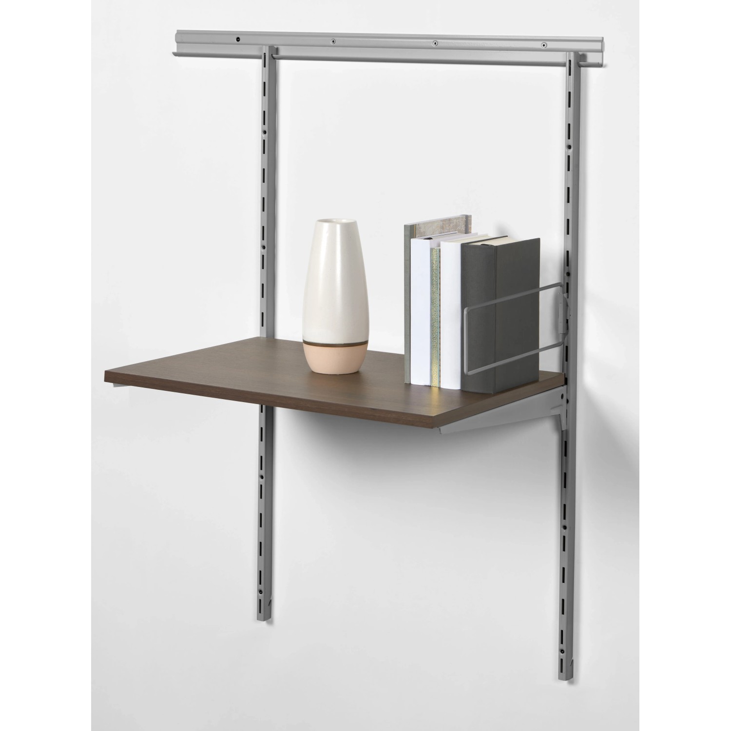 Regal mit Metall-Trennschiene (2er-Set) in Weiß-Alu, 10x31,5 cm, zur seitlichen Begrenzung und als Buchstütze.