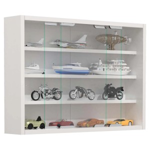 Wandhängende, weiße Glasvitrine AgisaM mit 2 Schiebetüren und vier Einlegeböden.