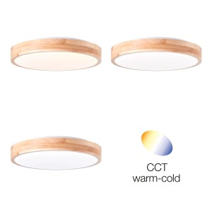 LED-Deckenleuchte Slimline, Ø 34cm, Holz/Weiß, verschiedene Lichtfarben