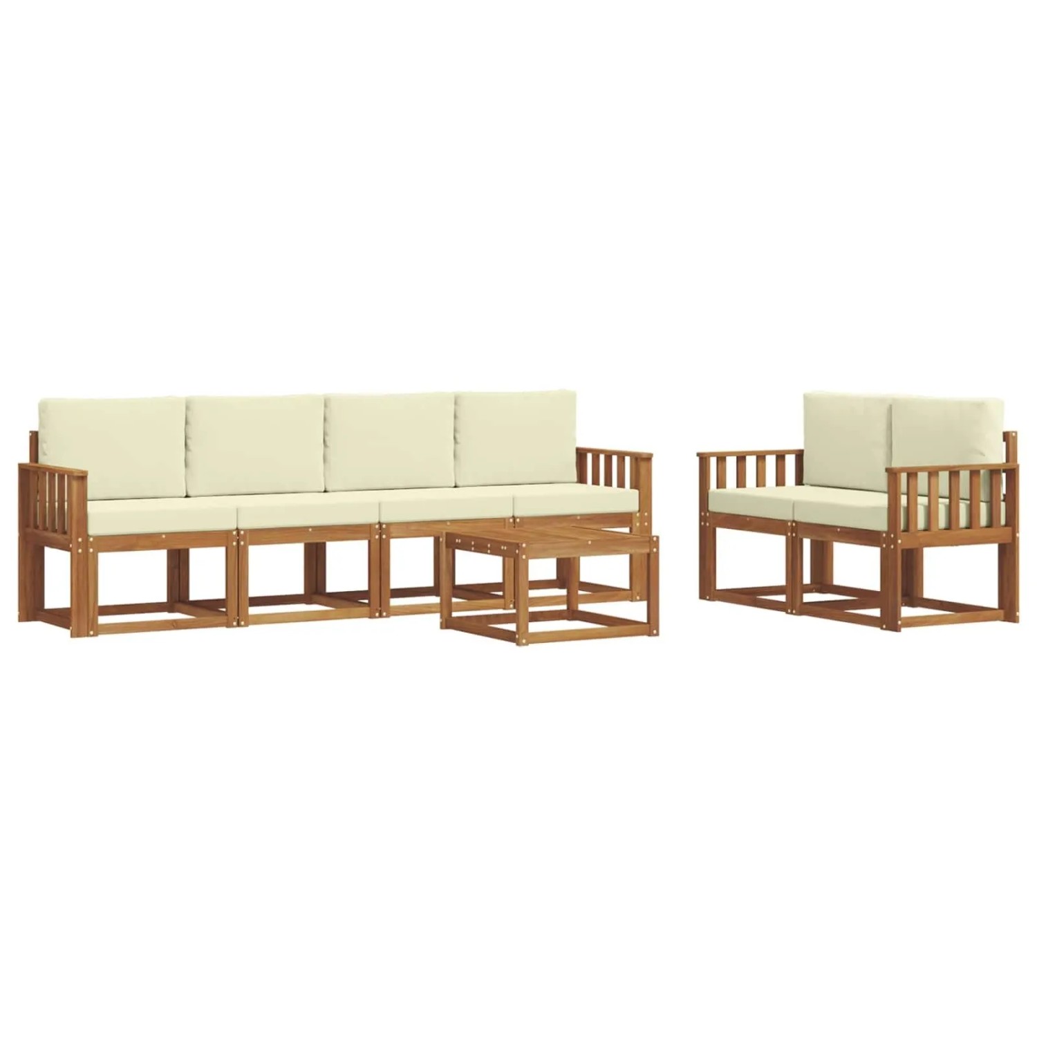 vidaXL Outdoor-Sofagarnitur 7 Stk Natur und Creme Massivholz Akazie 3366038