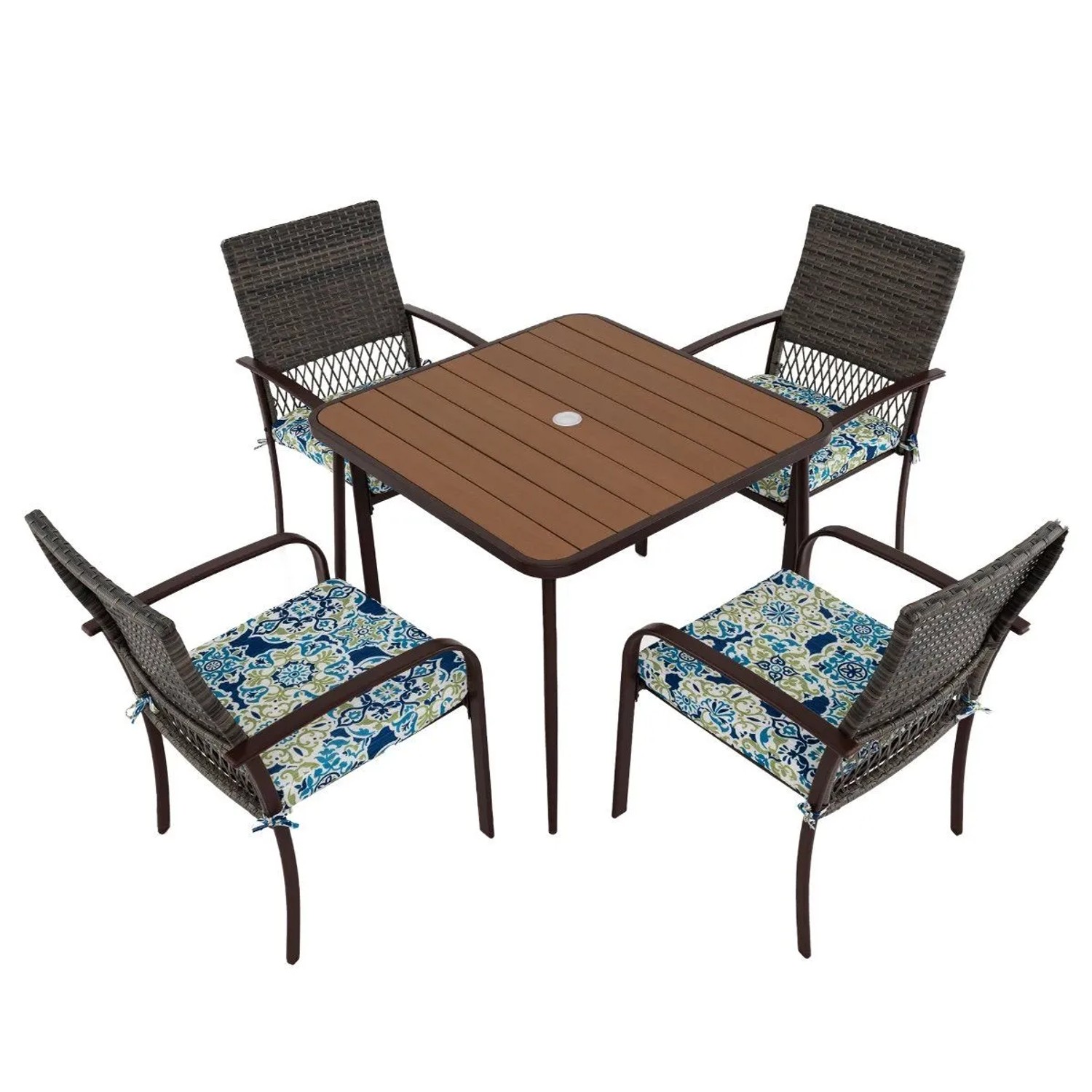 Costway Polyrattan Gartenmöbel Set mit Kissen Tischplatte mit Schirmloch