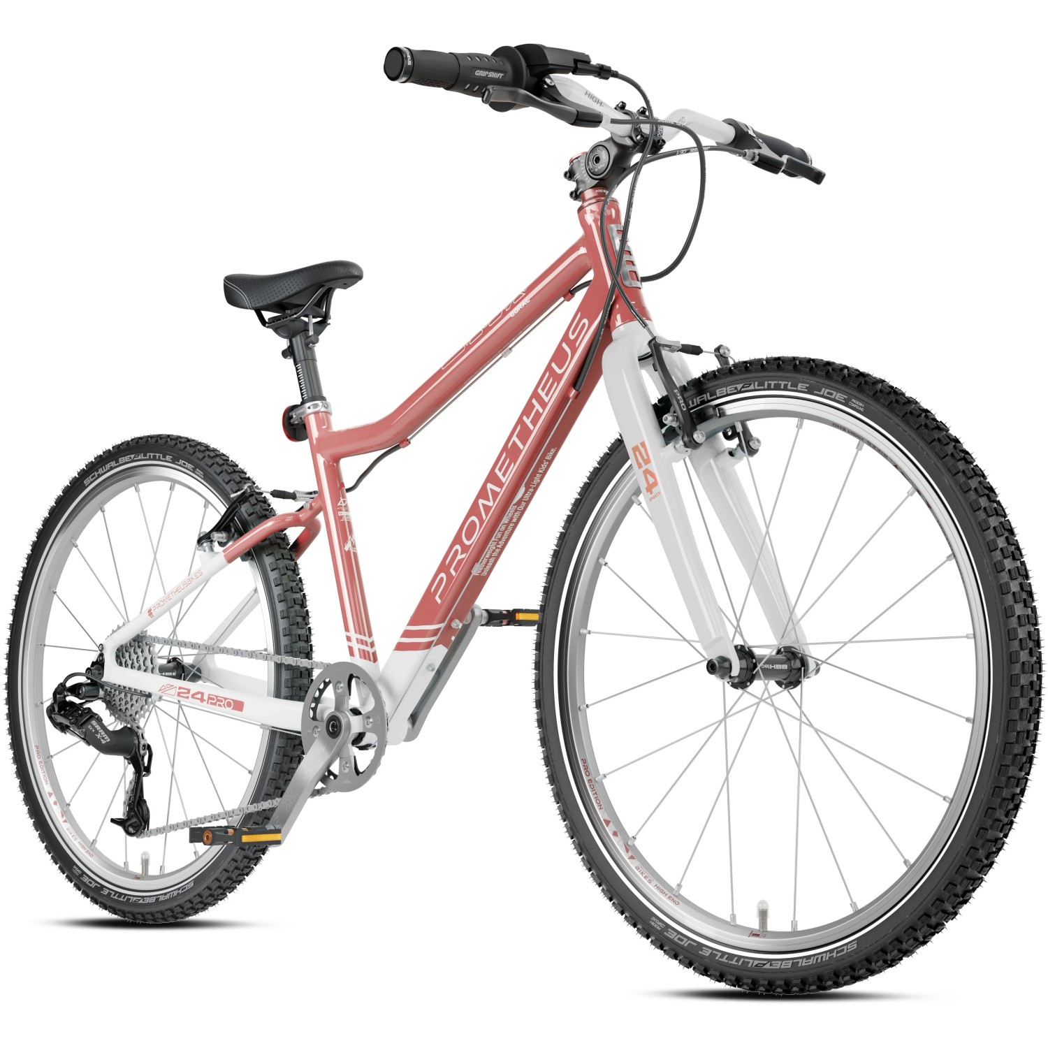 PROMETHEUS BIKES Kinderfahrrad 24 Zoll PRO ab 7 Jahren Ultraleicht 8-Gang SRAM Schaltung Premium Coral Weiß