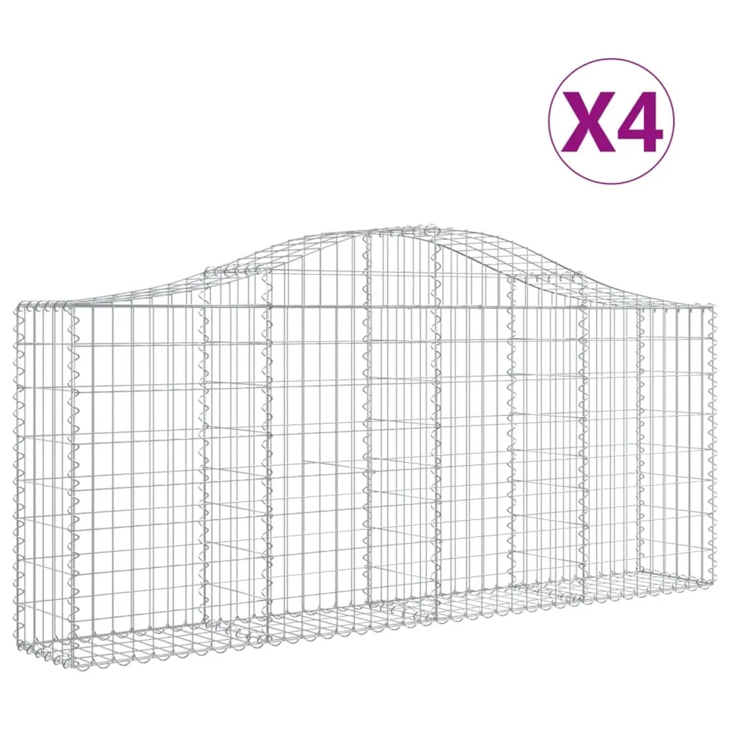 4er Set Gabionen mit Hochbogen, 200x30x80/100 cm, aus verzinktem Eisen. Ideal als Hochbeet oder Gartendeko.