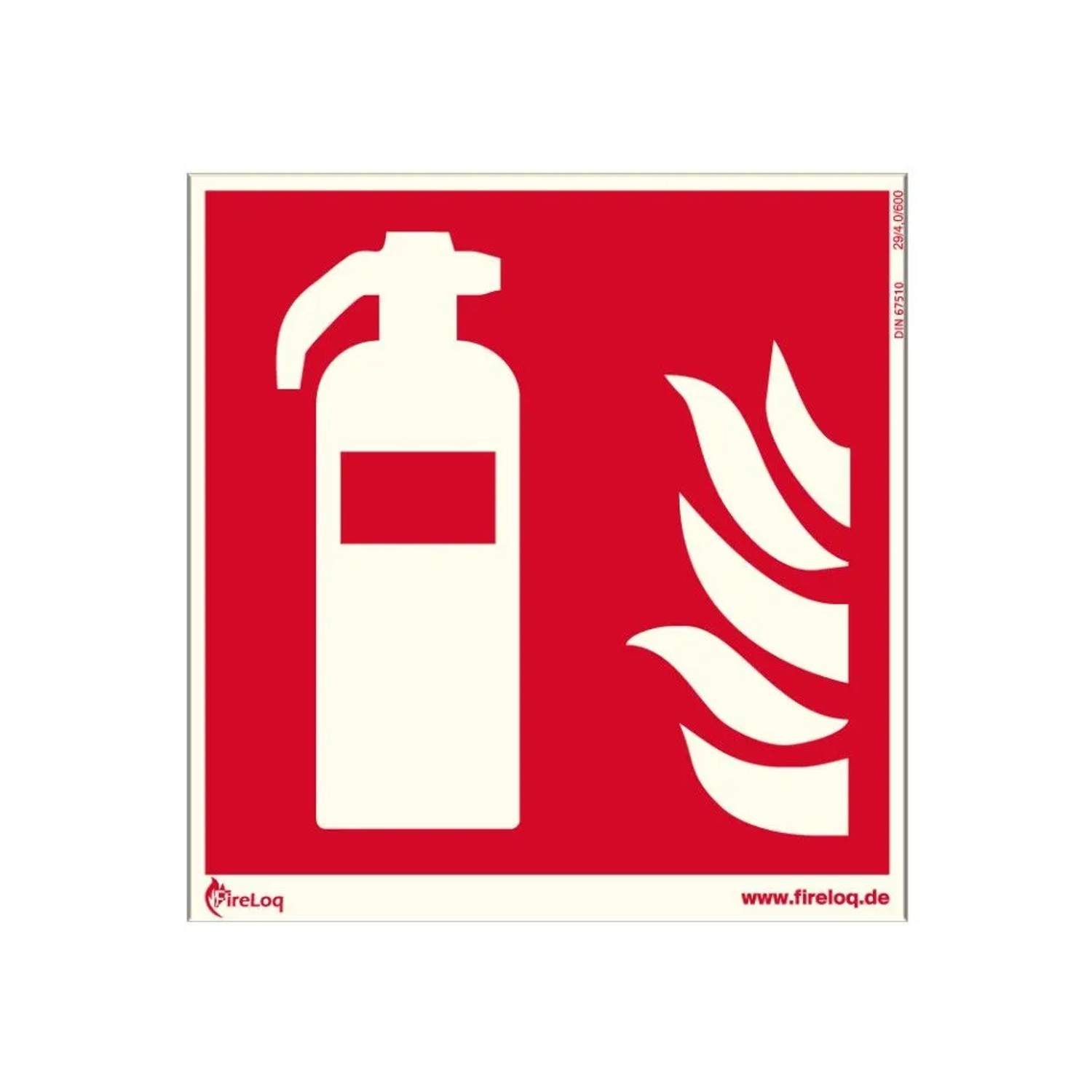 Feuerlöscher Symbol 20cm Kunststoffplatte Selbstklebend Nachleuchtend