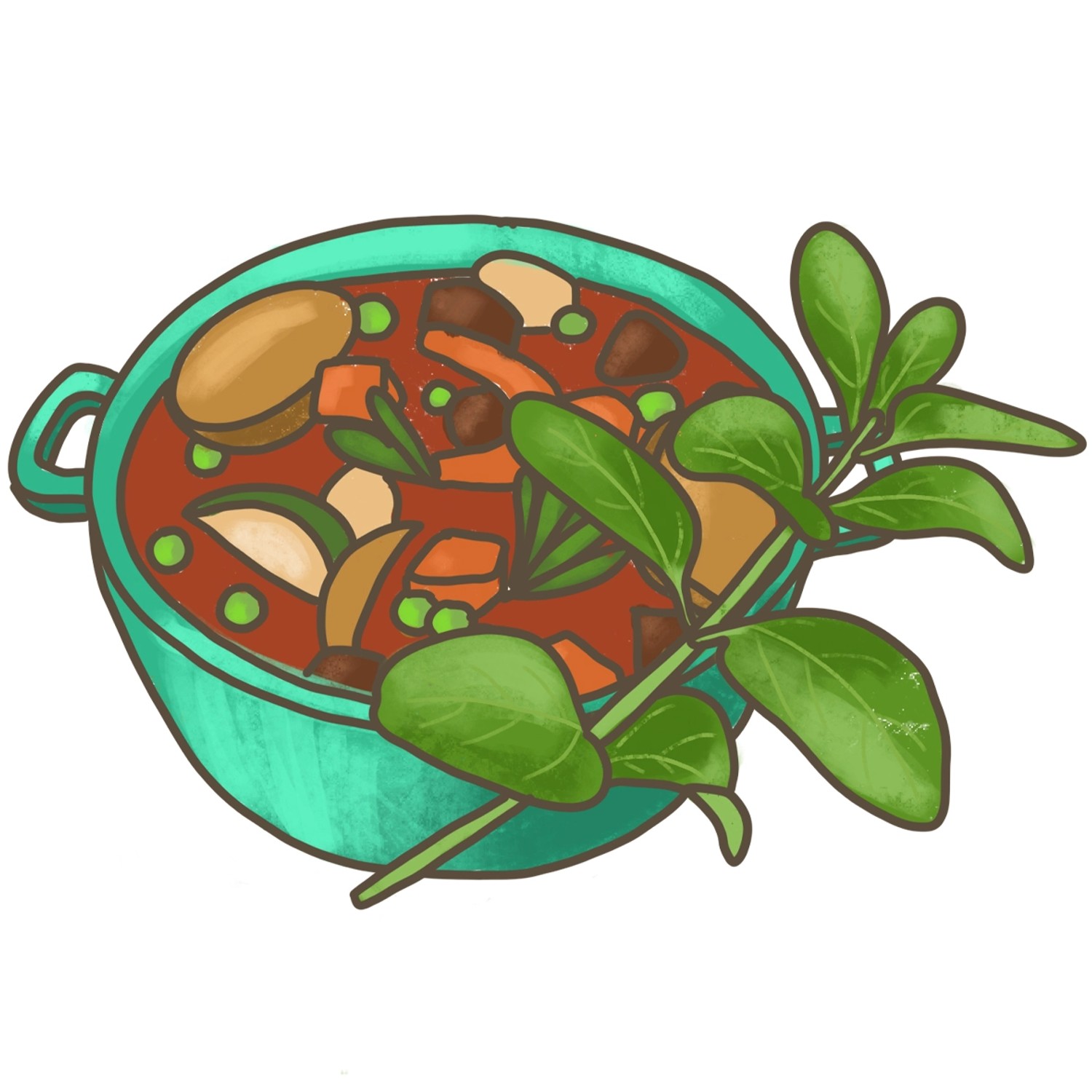 Illustration: Eintopf mit Majoran. Aromatisches Kraut für Küche & Garten.