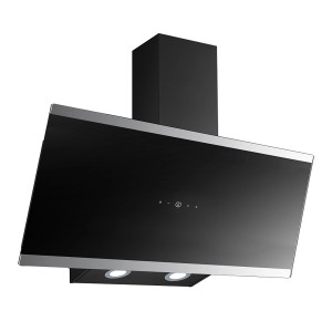 Schwarze PKM Kopffrei Dunstabzugshaube S33-90A+BTH, 90 cm breit, mit LED-Beleuchtung.