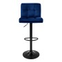 Blauer ML-Design Barhocker mit Samtbezug, gepolstert und drehbar.