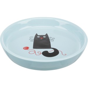 Jollypaw Keramiknapf, hellblau mit Katzenmotiv und rotem Wollknäuel.