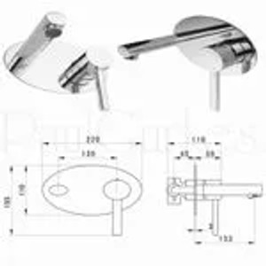 PaulGurkes Unterputz Waschtischarmatur, 2-Loch, Chrom, mit Maßen.
