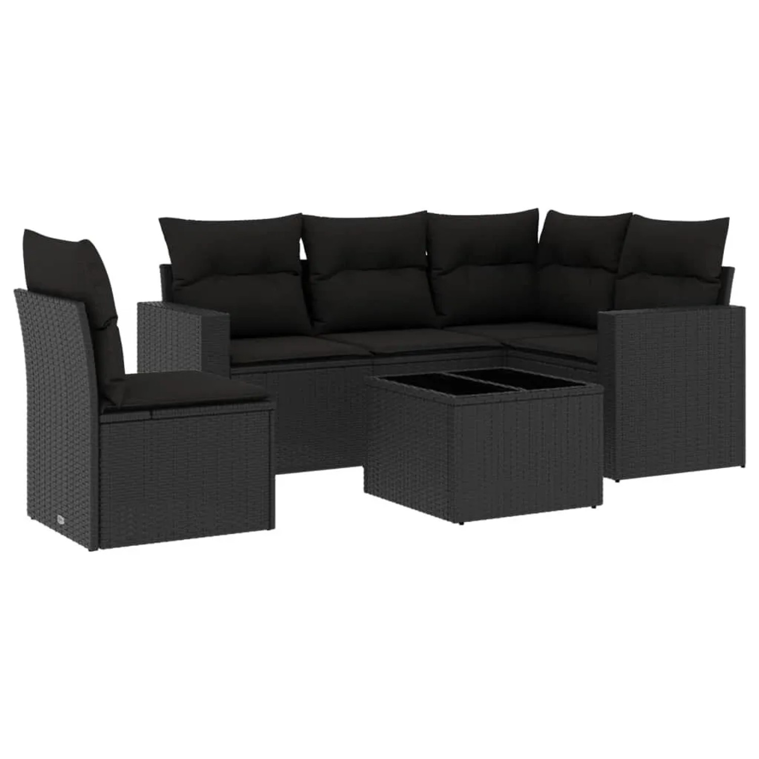 vidaXL 6-Tlg Garten-Sofagarnitur mit Kissen Schwarz Poly Rattan 3251312