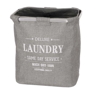 Grauer MCW Wäschesammler mit Netz, 82l, faltbar. Wäschekorb für Bad oder Waschküche.