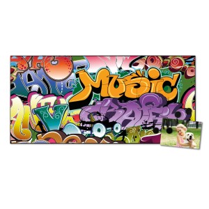 Magnettafel 78x37cm mit Graffiti-Motiv. Schwarze Magnetwand/Pinnwand inkl. 4 Magnete.