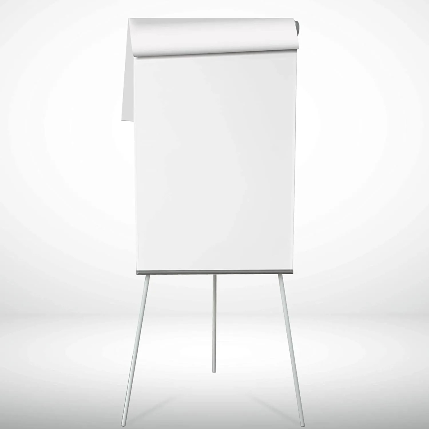 Klappbares KARAT Flipchart mit Dreibein Stativ und Papierhaltern, ideal für Büro und Präsentationen.