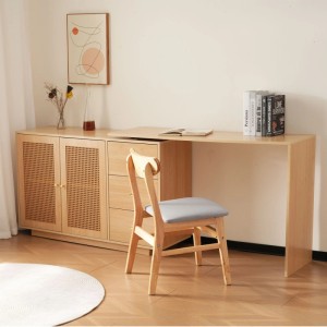 okwish Schreibtisch Eck Computertisch Rattantüren Für Büro Wohnzimmer 126x40x75cm Natur